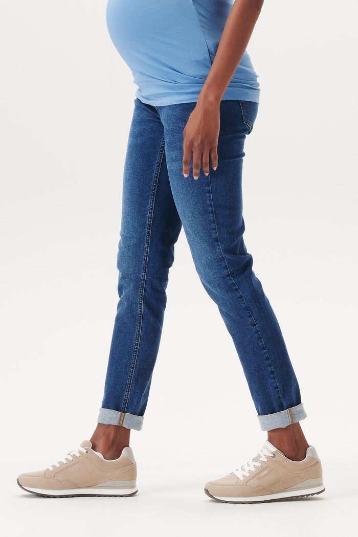 Jeans med midjeband över magen, ekologisk bomull, BLUE MEDIUM WASHED, detail image number 2