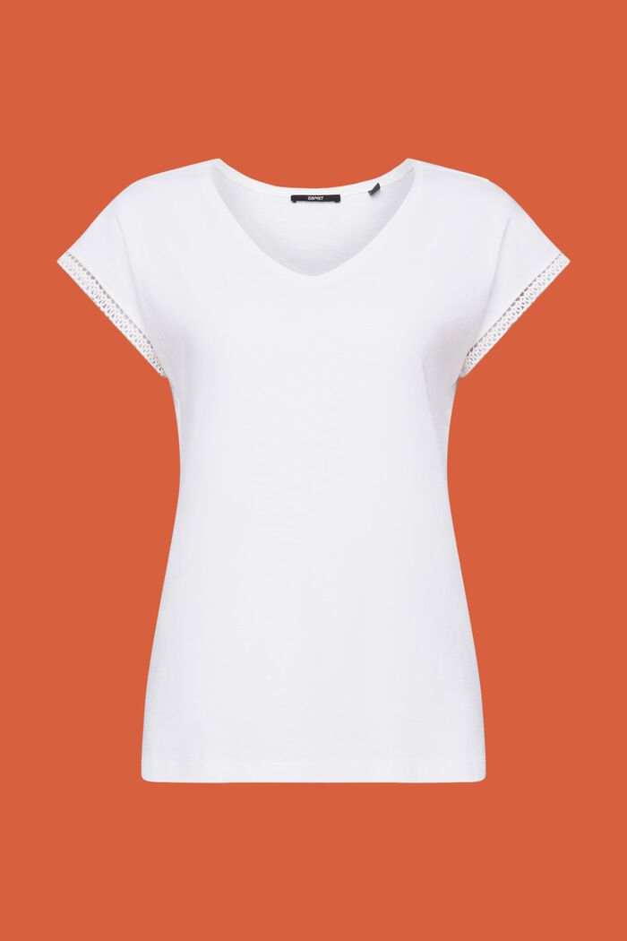 T-shirt med spetsdetaljer, WHITE, detail image number 5