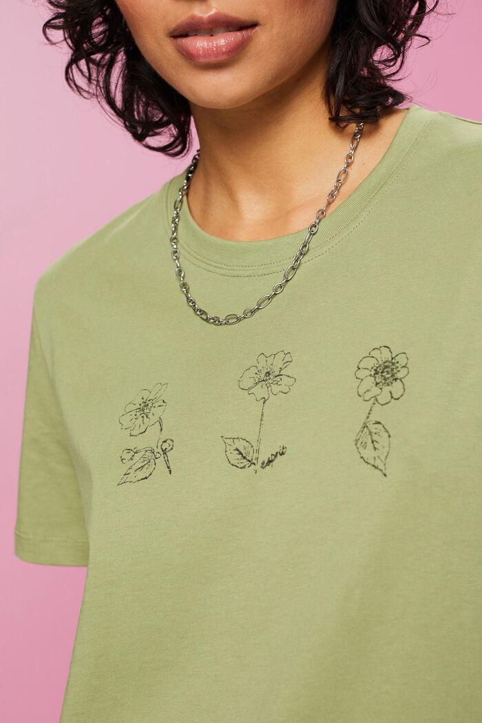 Bomulls-T-shirt med blomtryck, PISTACHIO GREEN, detail image number 2