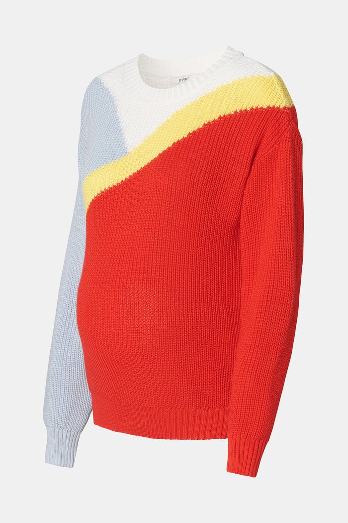 Stickad tröja med färgblock, ekologisk bomull, RED, detail image number 4
