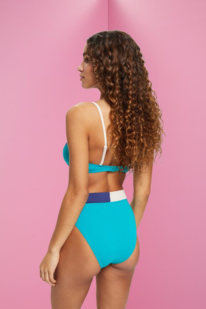 Medelhög bikiniunderdel med färgblocksdesign, TEAL GREEN, detail image number 2