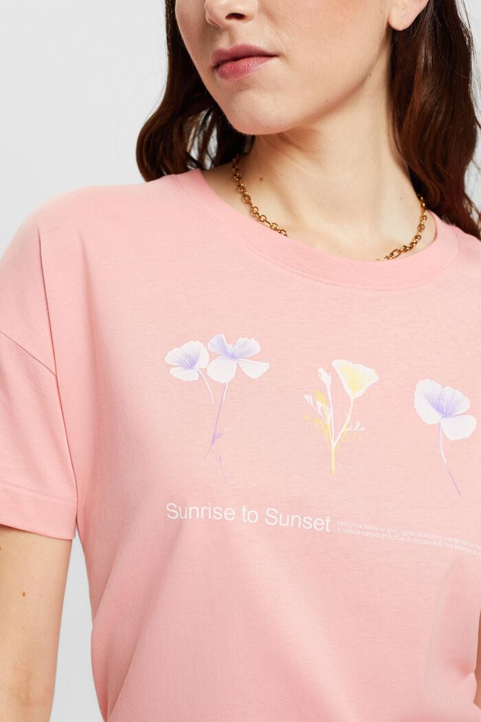 T-shirt med blommigt tryck på bröstet, PINK, detail image number 4