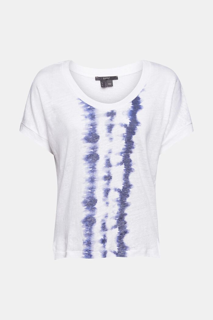 T-shirt med batikränder, 100% linne, WHITE, overview