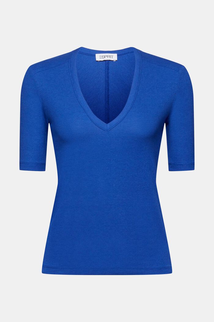 Ribbad V-ringad T-shirt, BRIGHT BLUE, detail image number 5