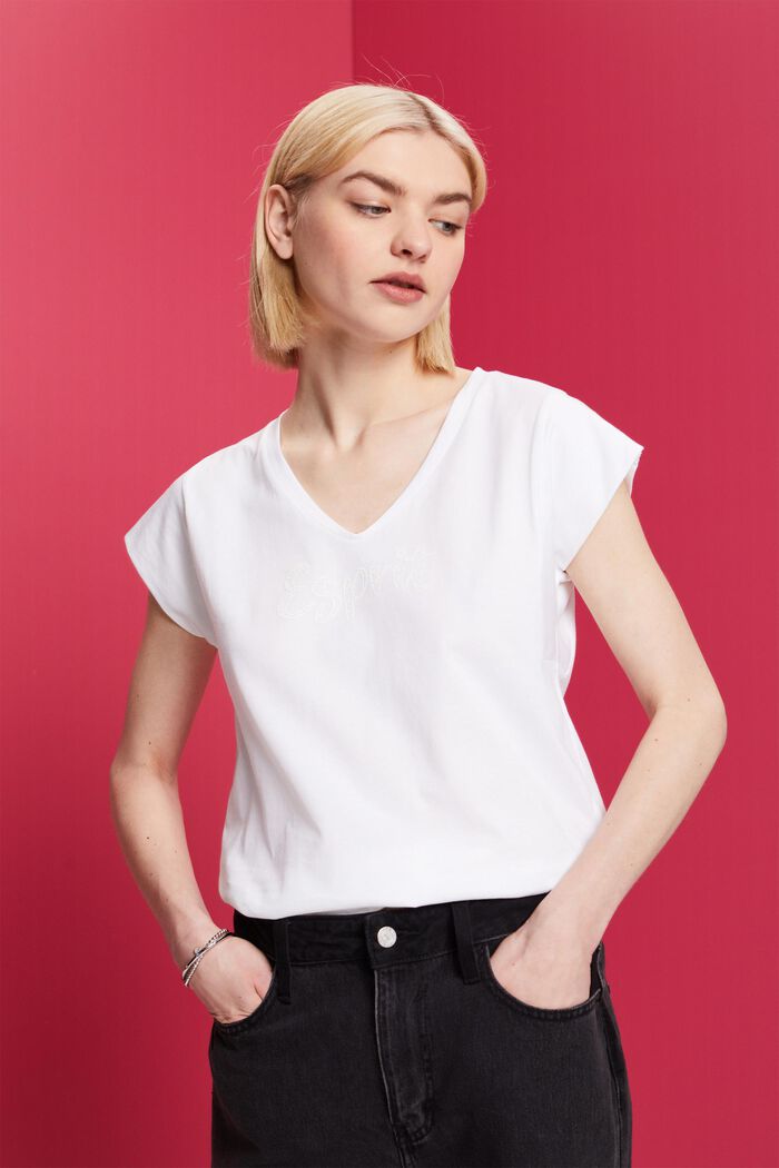 T-shirt med tryck ton-i-ton, 100 % bomull, WHITE, detail image number 0