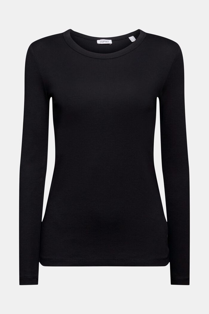 Långärmad T-shirt i bomullsjersey, BLACK, detail image number 6