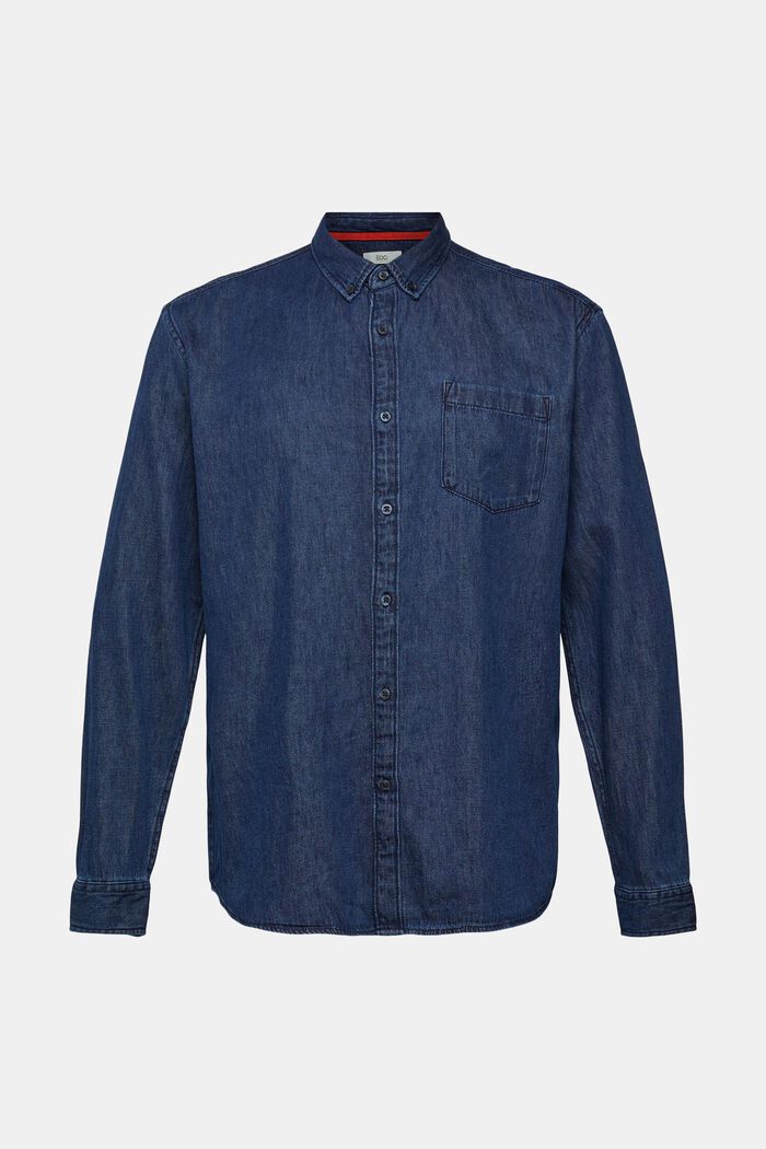 Jeansskjorta med påsydd ficka, BLUE DARK WASHED, detail image number 7