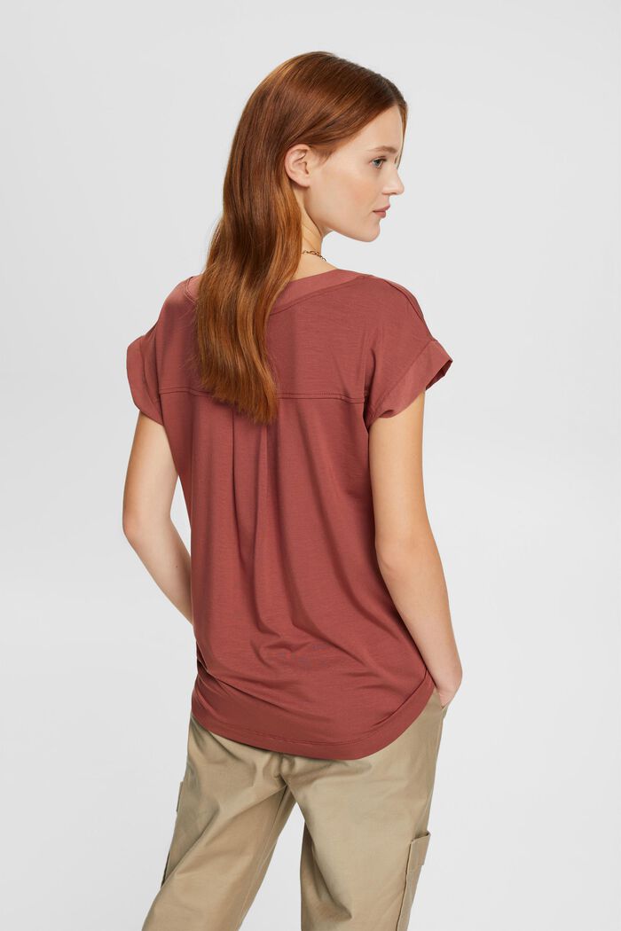 V-ringad T-shirt, TENCEL™, RUST BROWN, detail image number 3