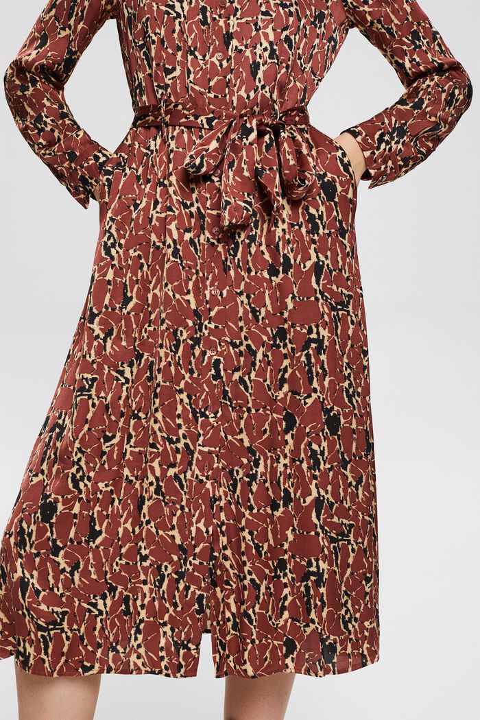 Mönstrad klänning i satinlook, RUST BROWN, detail image number 0
