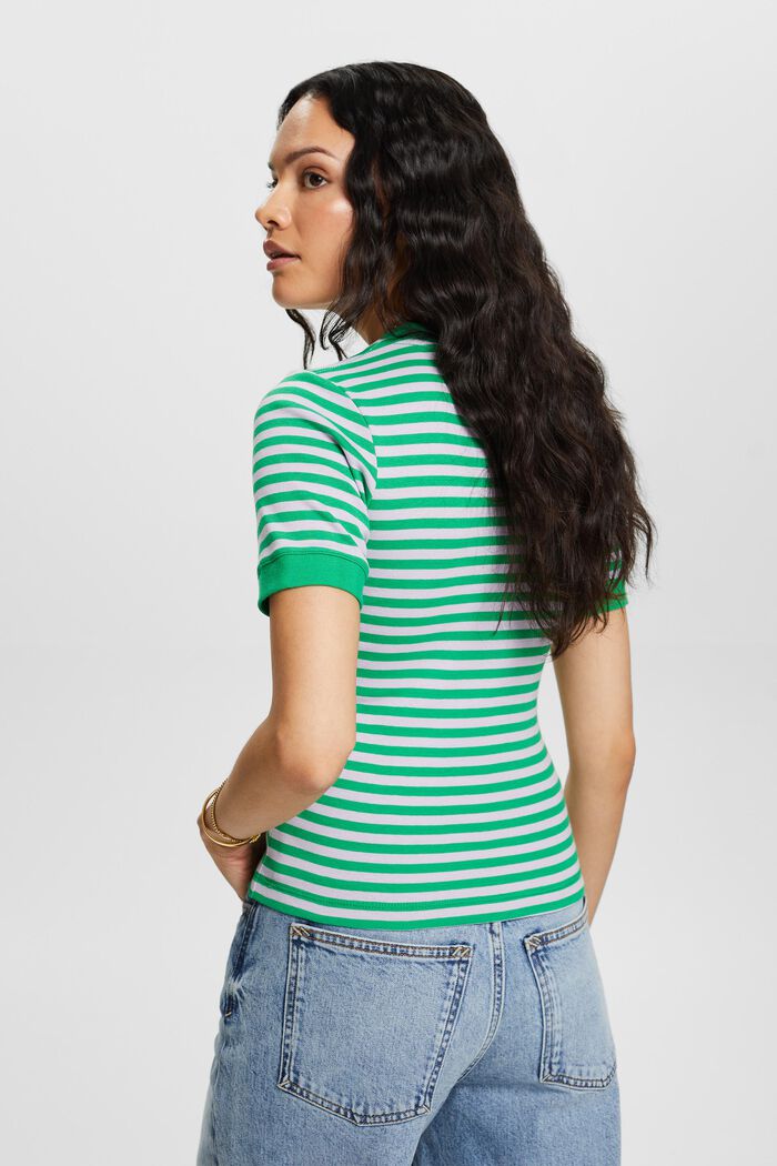 Randig bomulls-T-shirt med logotryck, GREEN, detail image number 4