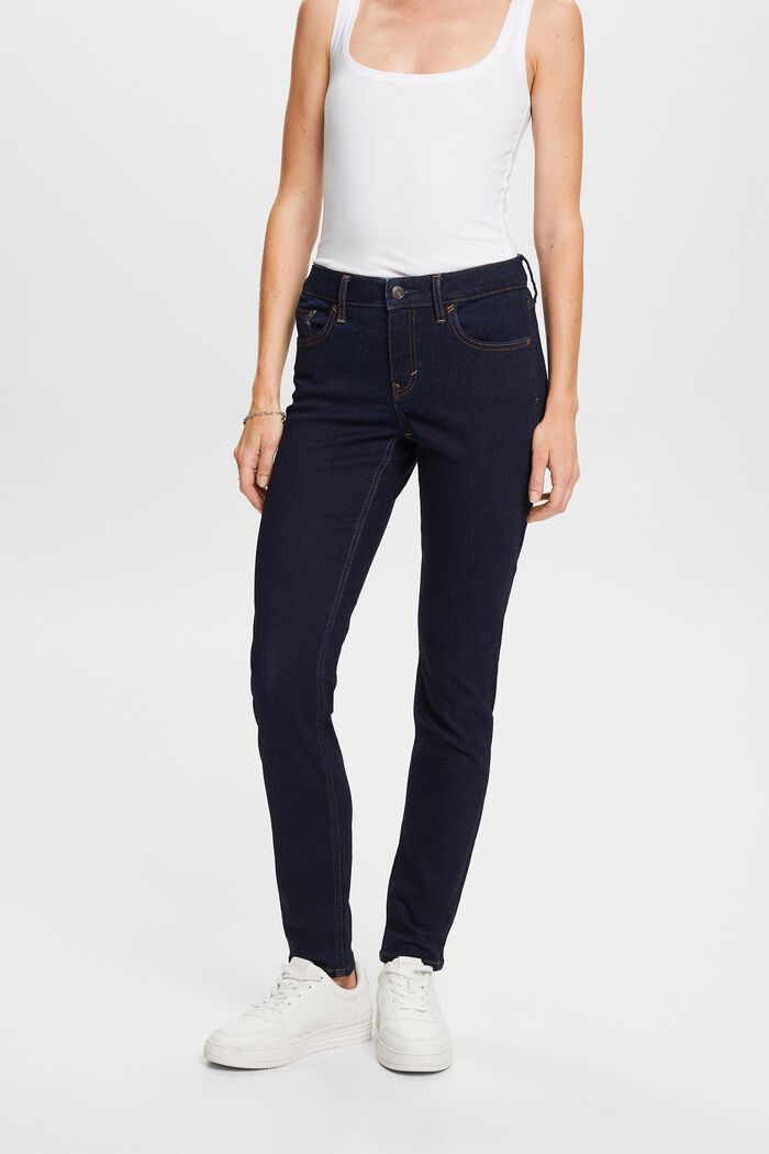 Återvunnet: mid-rise slim fit stretch jeans, BLUE RINSE, detail image number 0
