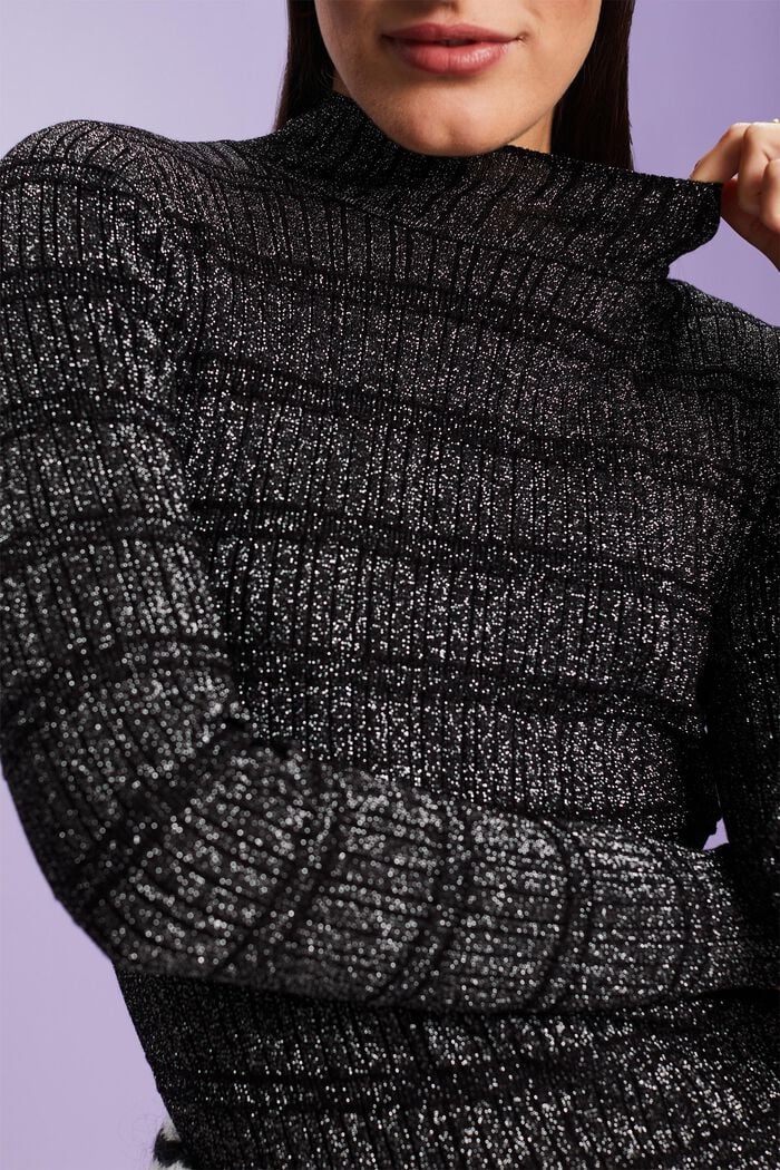 Glittrande tröja med halvpolokrage, LENZING™ ECOVERO™, BLACK, detail image number 3