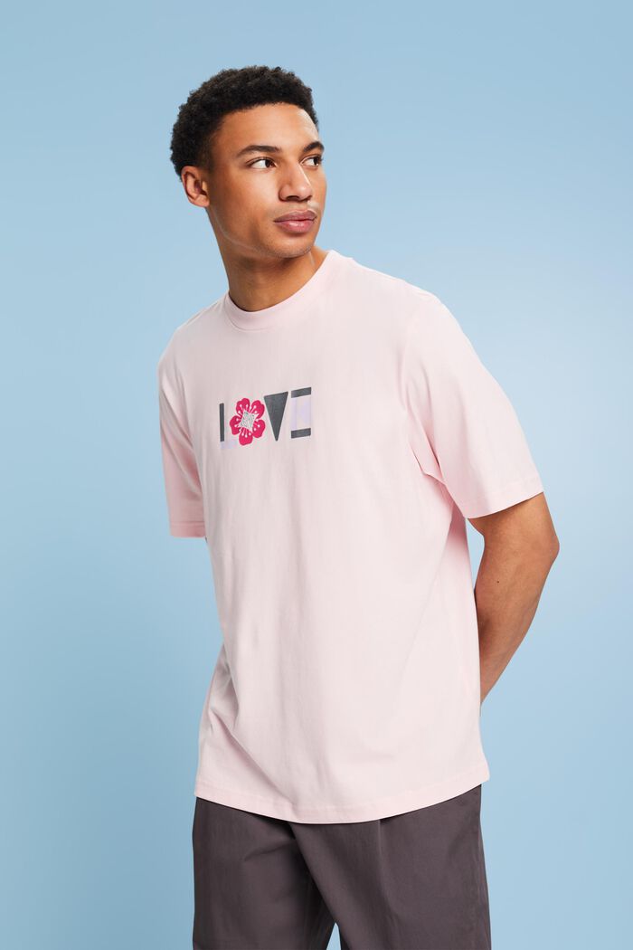 T-shirt i pimabomull med tryck, unisexmodell, PASTEL PINK, detail image number 0