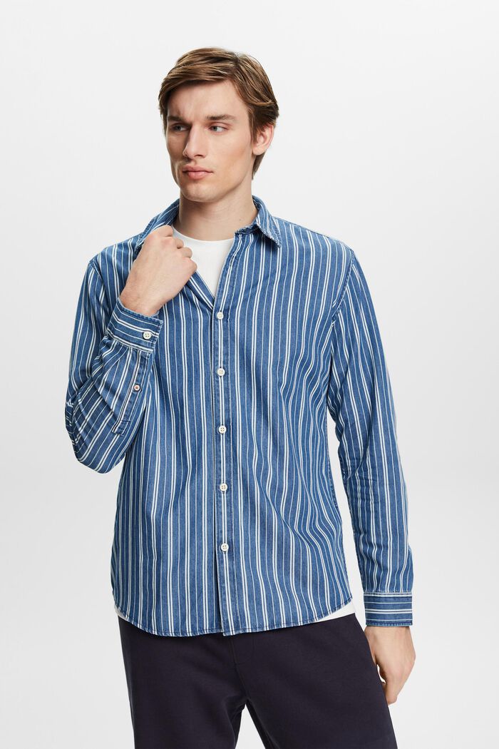 Jeansskjorta med smal passform med ränder, ICE, detail image number 0