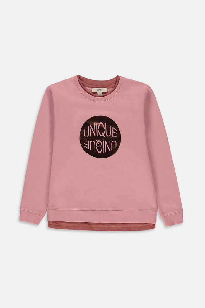 Sweatshirt med tryck, 100% bomull, MAUVE, overview