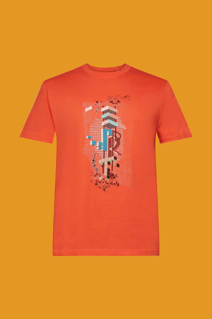 Bomulls-T-shirt i smal modell med tryck fram, ORANGE RED, detail image number 5