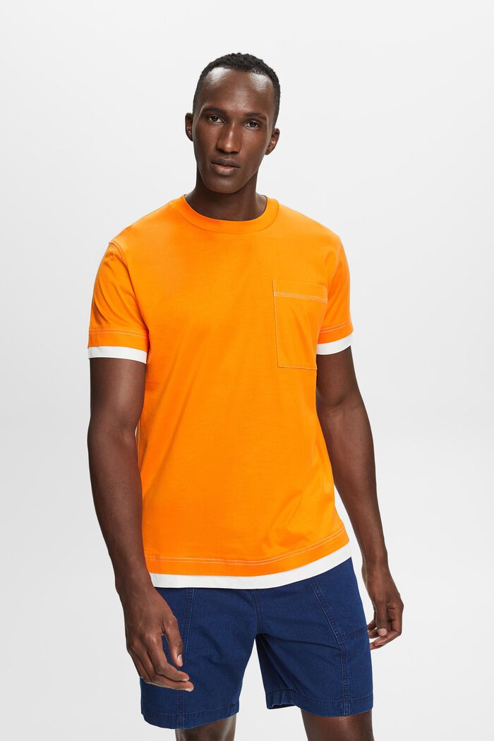 Rundringad T-shirt i lagerlook, 100% bomull, BRIGHT ORANGE, detail image number 0