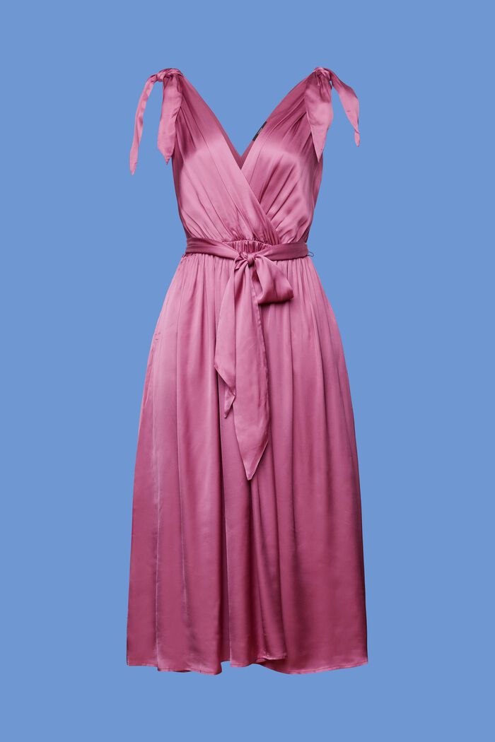 Midiklänning i satin med knytband vid axlarna, VIOLET, detail image number 5