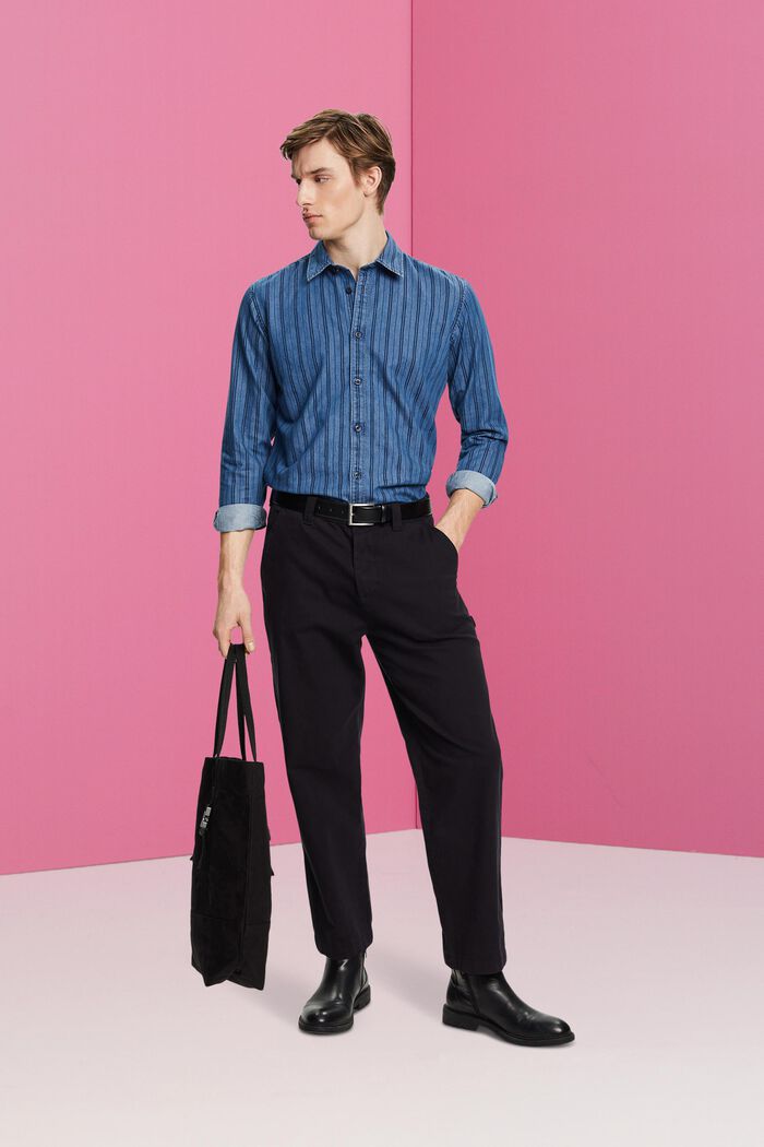 Jeansskjorta med smal passform med ränder, NAVY, detail image number 1