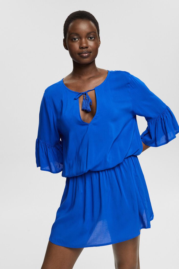 Klänning med smockad midja, LENZING™ ECOVERO™, BRIGHT BLUE, detail image number 1