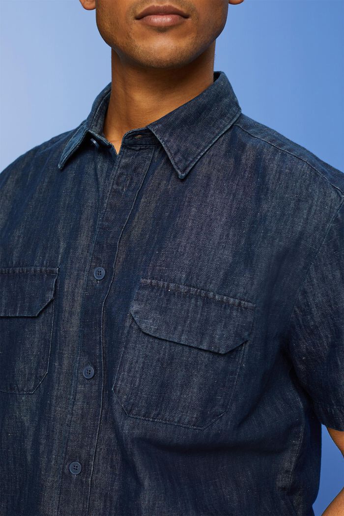 Kortärmad skjorta i jeanslook, BLUE BLACK, detail image number 4