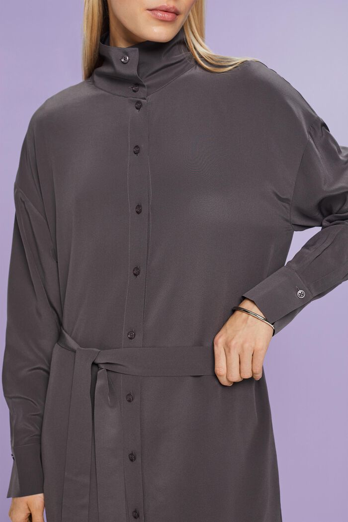 Skjortklänning i siden med midilängd, DARK GREY, detail image number 3