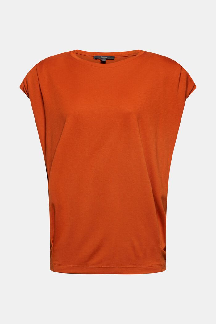 T-shirt med axelvaddar, LENZING™ ECOVERO™, TERRACOTTA, overview