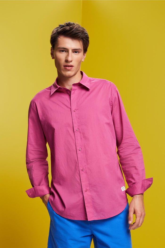 Enfärgad långärmad skjorta, 100% bomull, DARK PINK, detail image number 0
