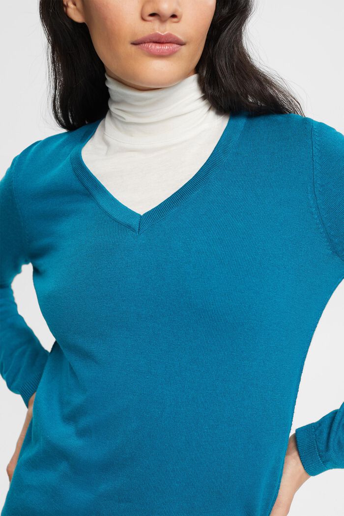 V-ringad tröja, TEAL BLUE, detail image number 0