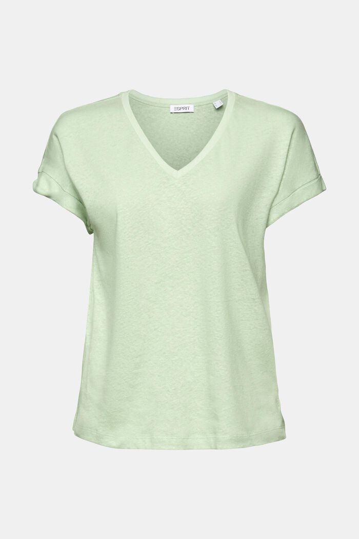 V-ringade T-shirt med bomull-linnemix, LIGHT GREEN, detail image number 5
