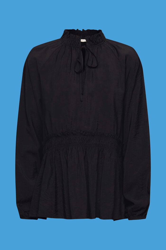 Rynkad blus med knytdetalj, BLACK, detail image number 5