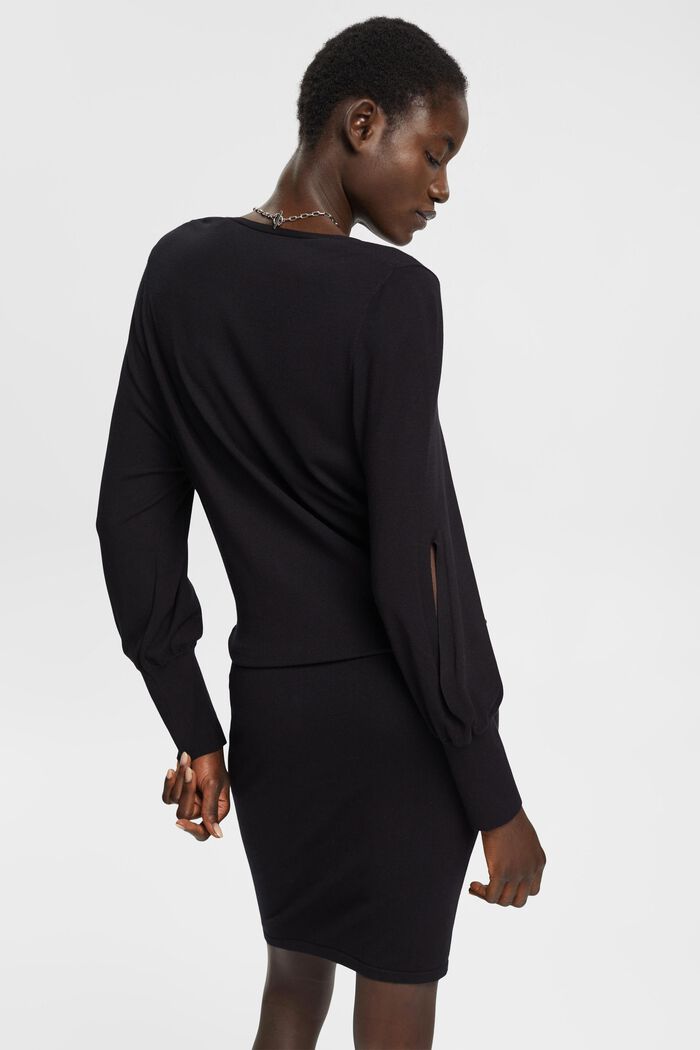 Stickad klänning med slitsade ärmar, LENZING™ ECOVERO™, BLACK, detail image number 3