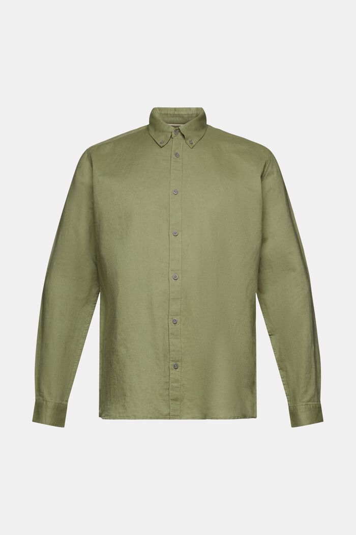 Button down-skjorta i blandad bomull och linne, LIGHT KHAKI, detail image number 6