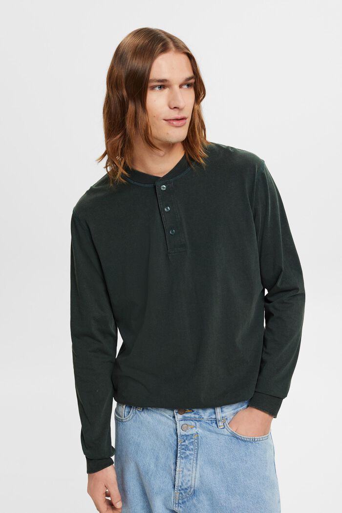 Långärmad tröja med knappar, DARK TEAL GREEN, detail image number 0