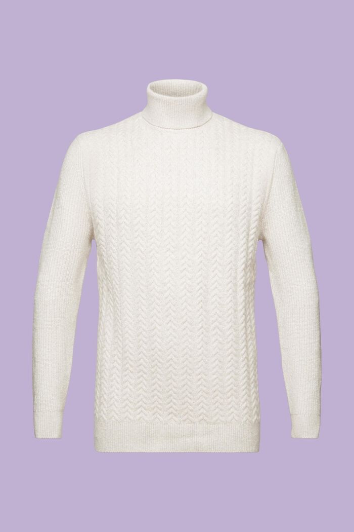 Kabelstickad tröja med polokrage, OFF WHITE, detail image number 6