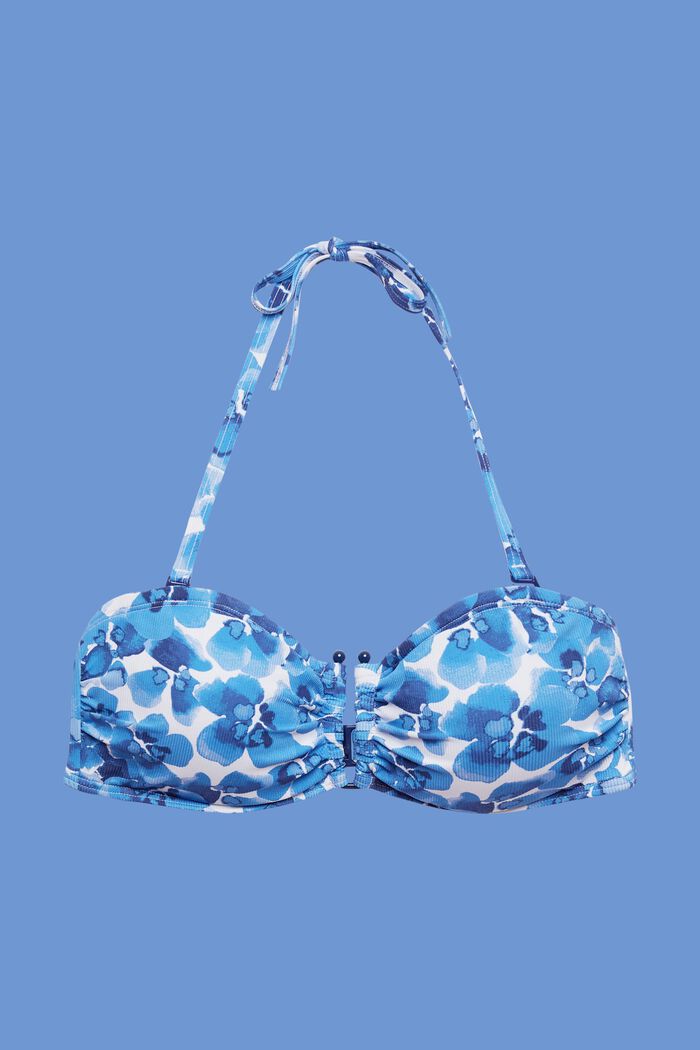 Vadderad mönstrad bikini-bandeauöverdel, BLUE, detail image number 4