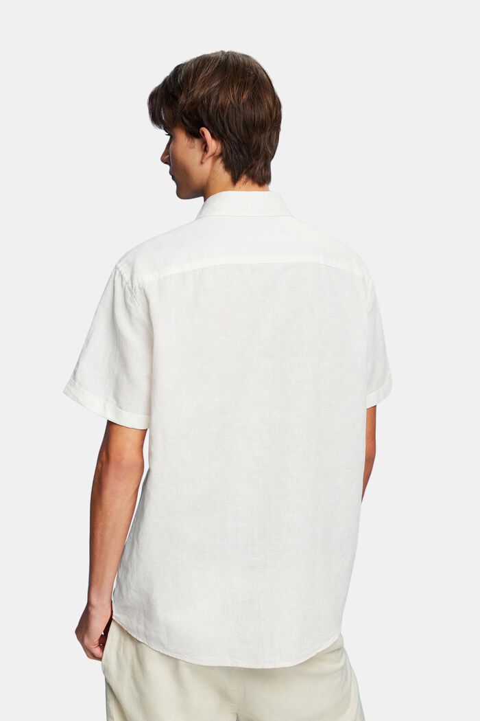 Kortärmad skjorta i mix av linne och bomull, OFF WHITE, detail image number 3