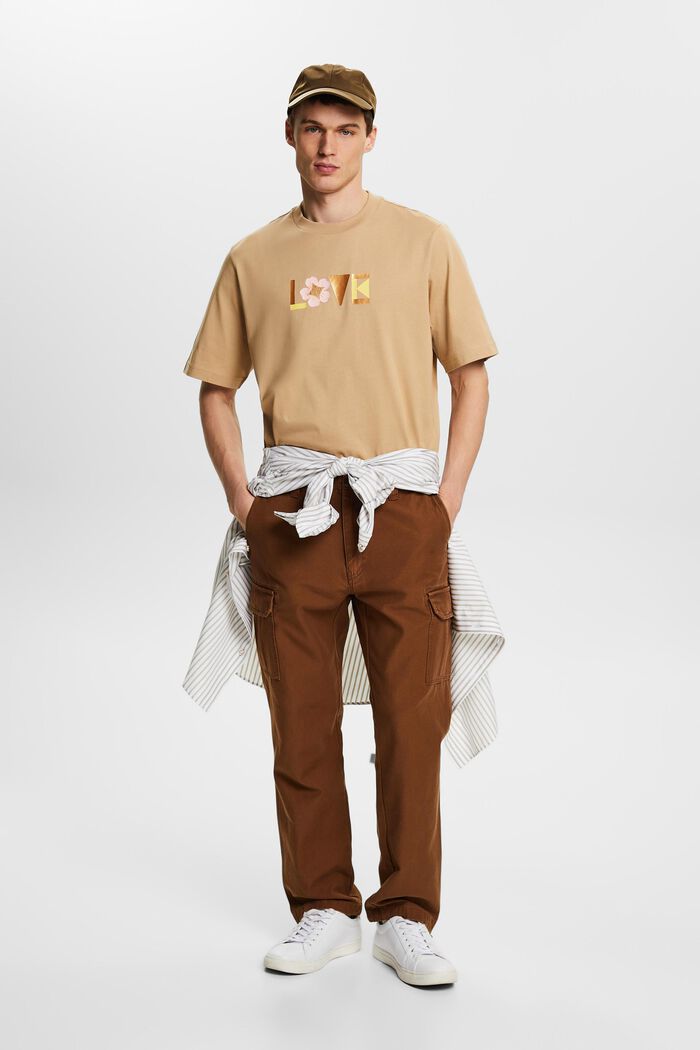 T-shirt i pimabomull med tryck, unisexmodell, BEIGE, detail image number 1