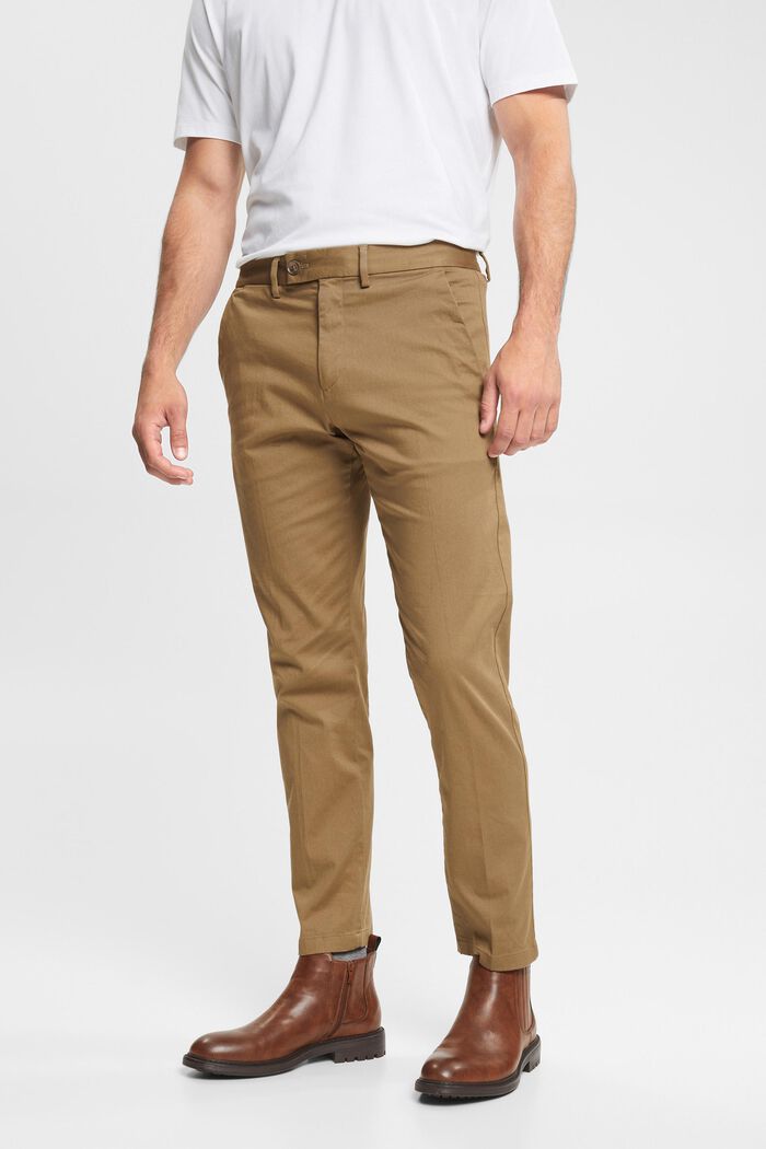 Stretch-chinos i bomull, BEIGE, detail image number 0