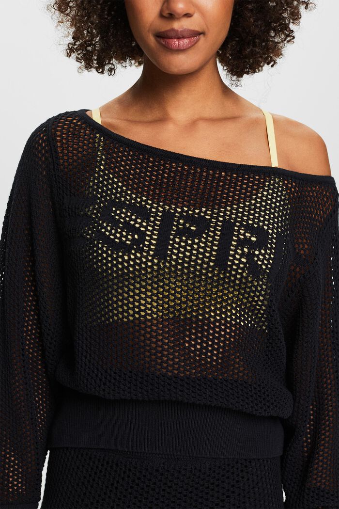 Båtringad mesh-tröja med logo, BLACK, detail image number 3