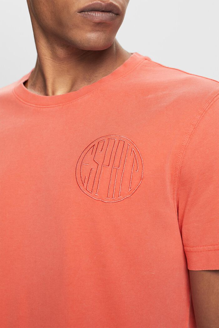 T-shirt med sydd logotyp, 100% bomull, CORAL RED, detail image number 2