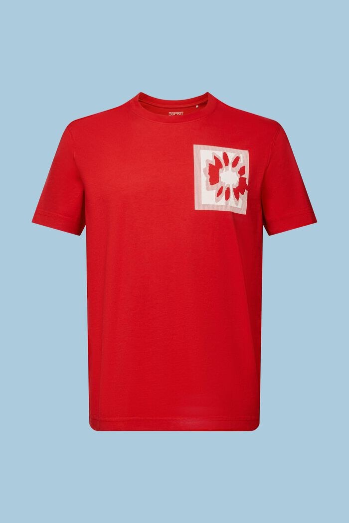 T-shirt med blomtryck och logo, DARK RED, detail image number 6