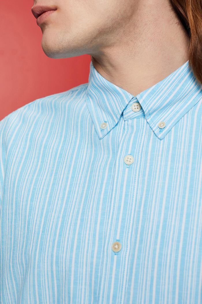 Randig skjorta med linne, TURQUOISE, detail image number 2