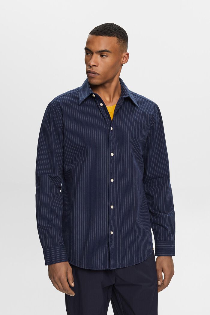 Kritstrecksrandig skjorta i twill, 100% bomull, NAVY, detail image number 1