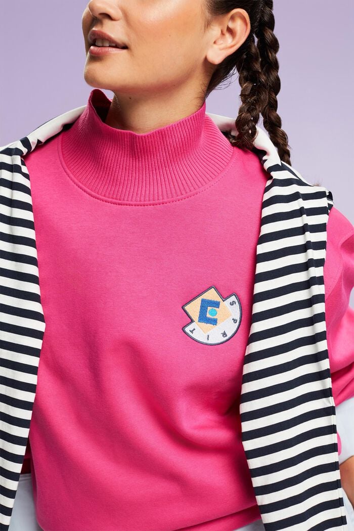 Sweatshirt med logo och halvpolokrage, PINK FUCHSIA, detail image number 2