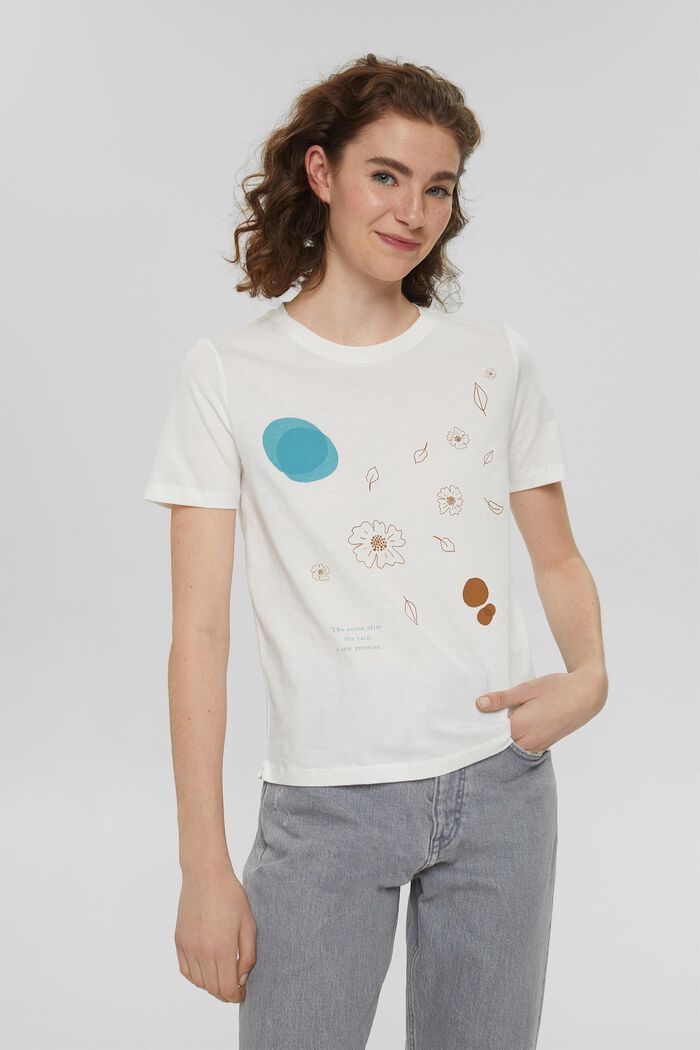 T-shirt med tryck av 100% ekobomull, OFF WHITE, detail image number 0