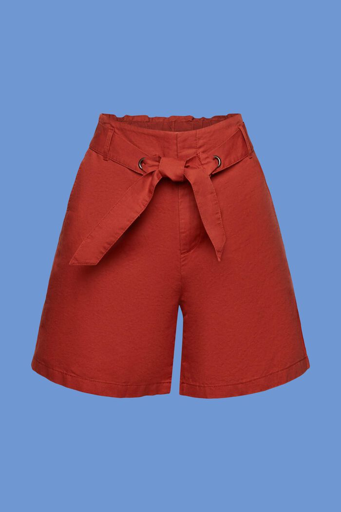 Shorts med knytskärp, bomull-linnemix, TERRACOTTA, detail image number 7