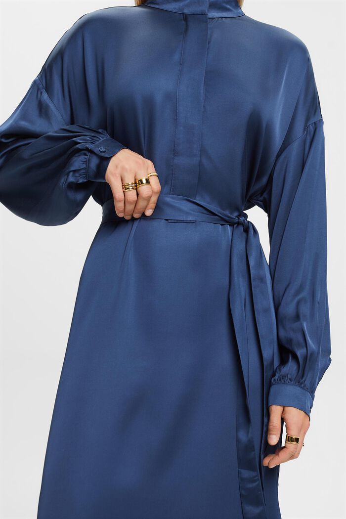 Skjortklänning i satin, GREY BLUE, detail image number 1