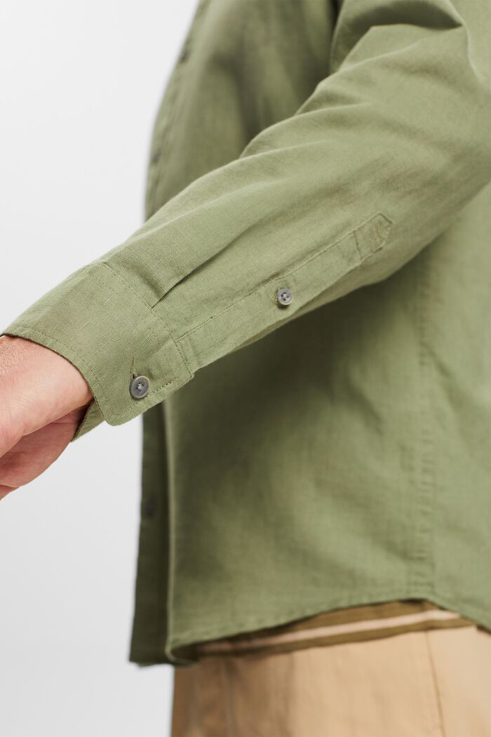 Button down-skjorta i blandad bomull och linne, LIGHT KHAKI, detail image number 2