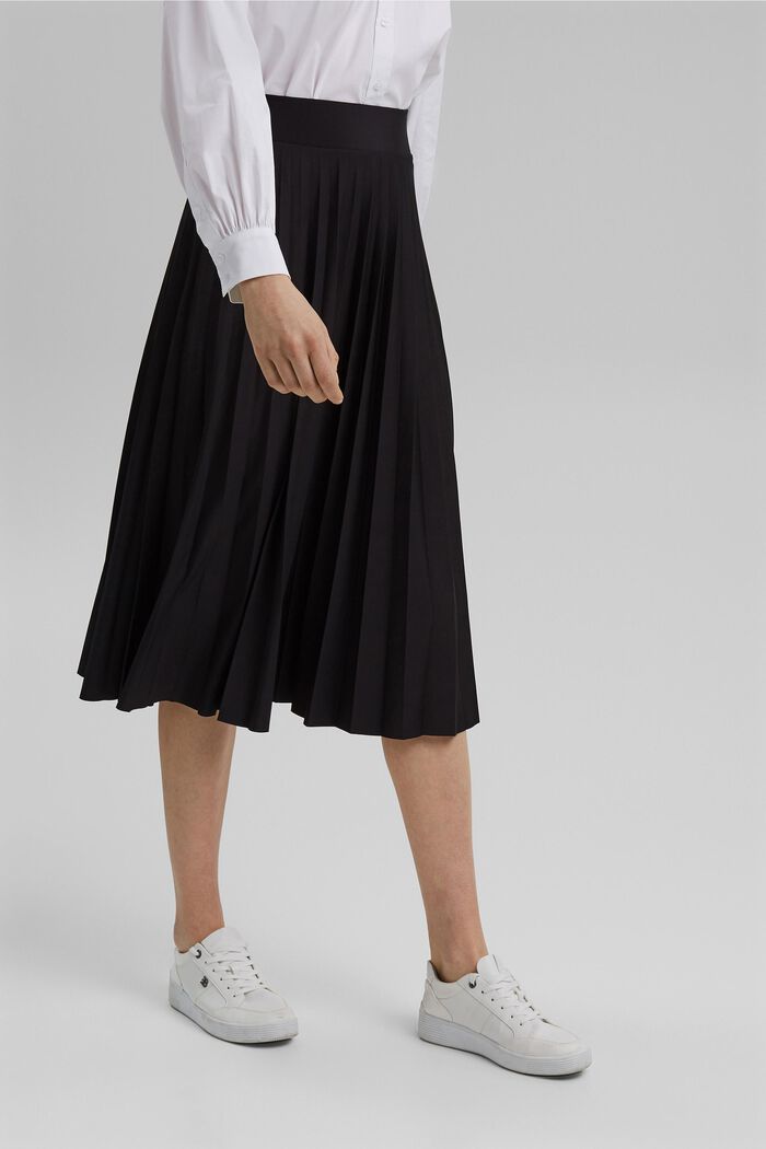 Återvunnet material: plisserad kjol med elastisk linning, BLACK, detail image number 0